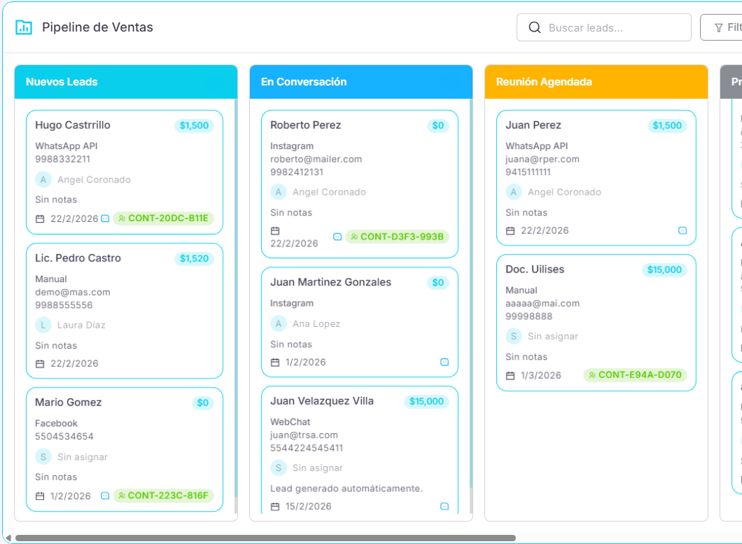 CRM Bitxy OS — Pipeline visual